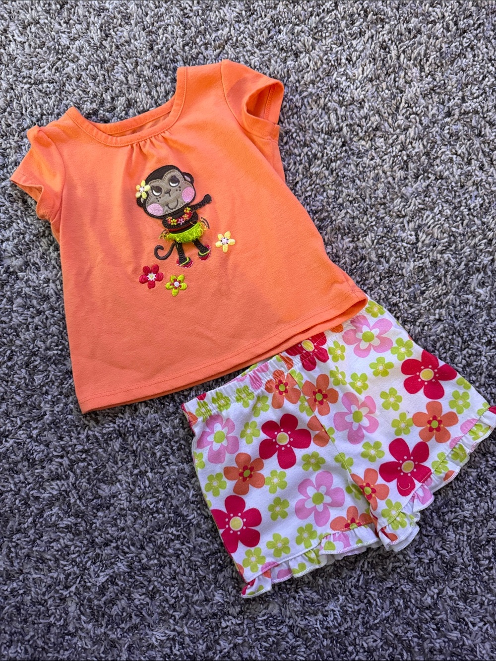 jumping beans Orange Monkey & Floral Pajama Set
